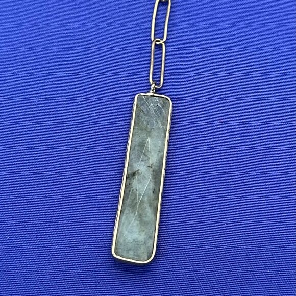 Serefina “Paper Clip” Chain & Light Green/Gray Stone Pendant Necklace - Picture 6 of 14